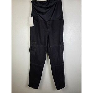 Isabel Maternity Black Cargo Jeans Crossover Panel Over Belly Size‎ 6